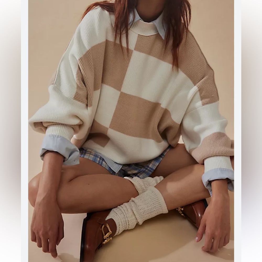 Free People Easy Street Checked Tunic Sweater NWT Small Oversized